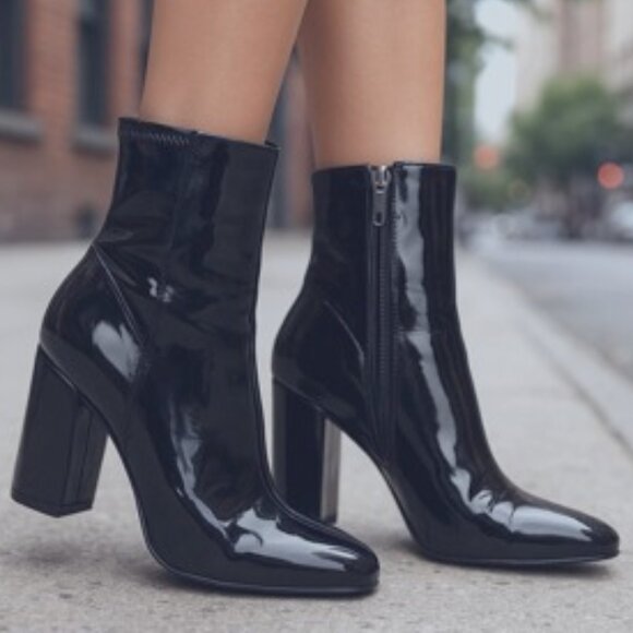 Aldo Shoes - ALDO Black Patent Leather Round Pointed Toe Block Heel Ankle Boots Size 11